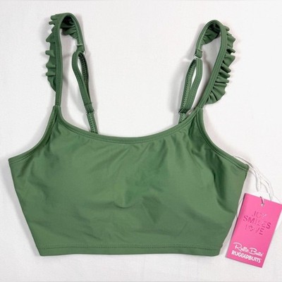 NWT RUFFLE BUTTS Tween Girls' Green Ruffle Strap Bikini Top Swimwear Size 14