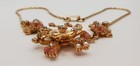 Vintage Gold Mother Of Pearl Rhinestone Necklace Coral Pink Flowers Faux Pearls — photo 10