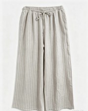 ex Yours Curve Women's Plus Size Linen Wide Leg Cream Trousers summer
