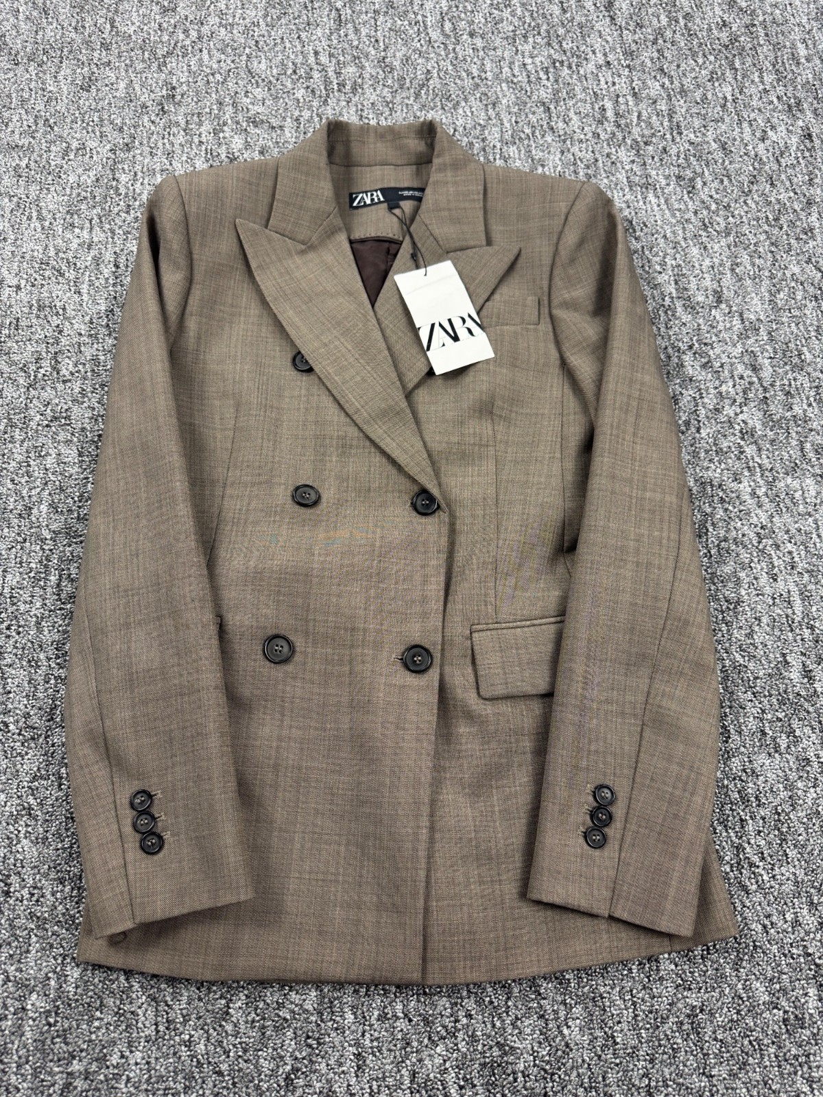 Zara Blazer Women XS Brown Wool Blend Double Breasted Career Jacket NWT