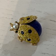 Vintage Hattie Carnegie Bug Beetle Ladybug Pin Brooch RARE Lapis Blue Signed