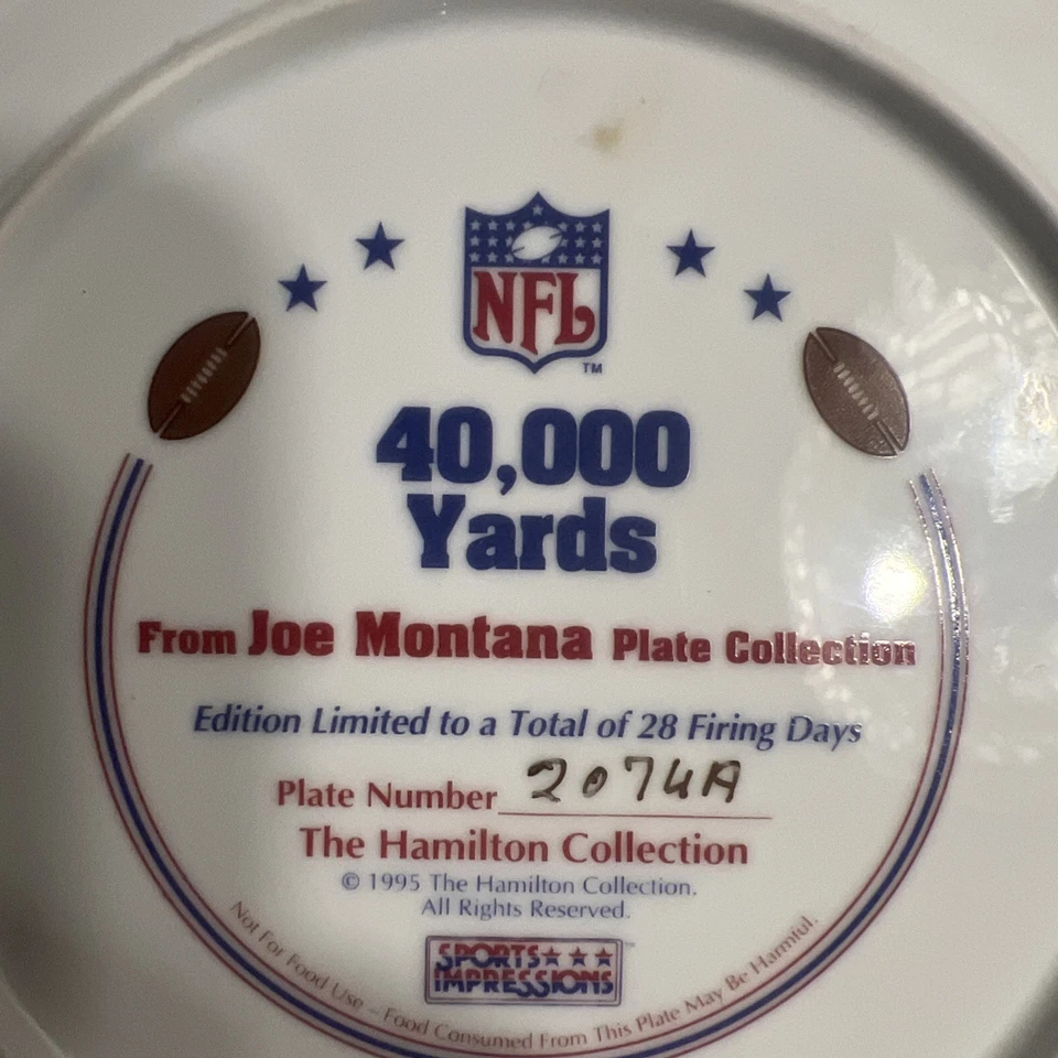 Joe Montana “40,000 Yards” San Francisco 49ers Plate by The Hamilton Collection - Image 3 of 4