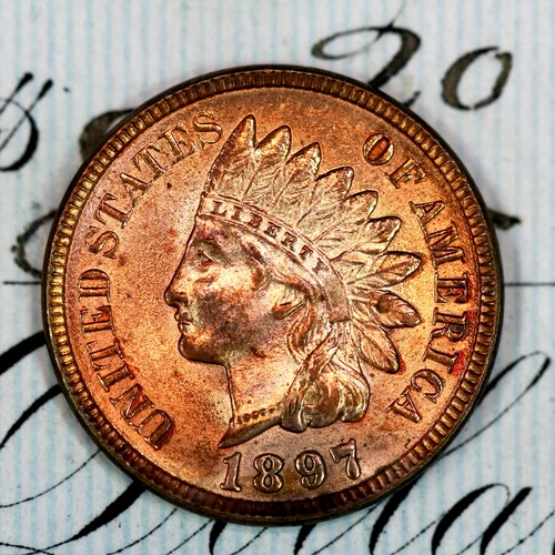 * 1897 * SOLID+ BLAZING RED GEM BU MS INDIAN HEAD PENNY * FROM COLLECTION