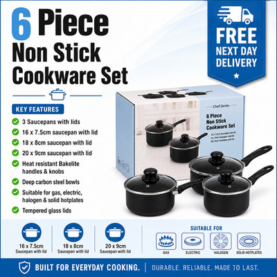 Premium Kochtöpfe mit Deckel Set 6-teilig Antihaft Kohlenstoffstahl 16/18/20 cm