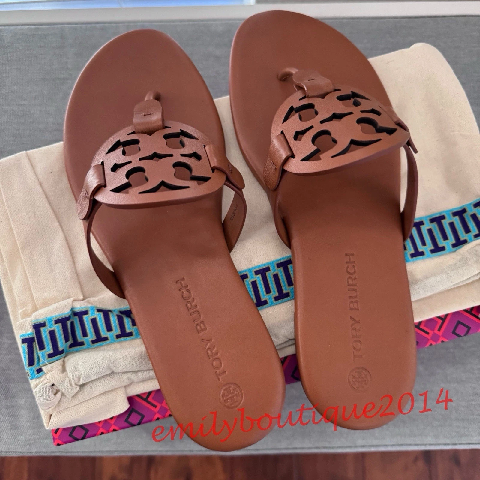 NIB Tory Burch Miller Size 9.5 Miele Calf Leather Sandals Brown 90582