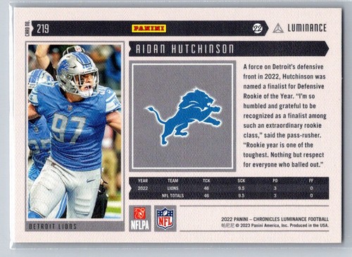 2022 Panini Chronicles - Aidan Hutchinson #219 - Picture 2 of 2