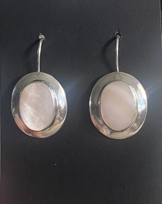 Sterling Silver Mother of Pearl Earrings Marked 925 Light Pink Hook 1.25in 6g