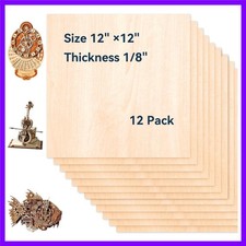 12 Pack Basswood Sheets for Crafts-12 x 12 x 1/8 Inch- 3mm Thick Plywood Shee...