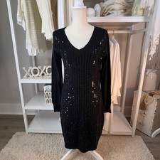 Women's sequined black lightweight knee length sweater dress (no brand tag) 3306