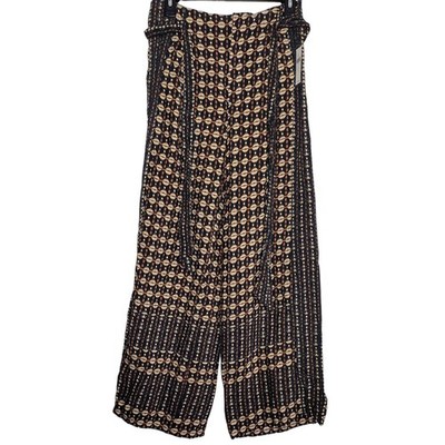 NEW Anthropologie Ett Twa Metzner Black Print Pockets Wide Leg Pants Size 4