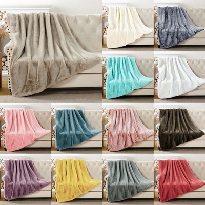 Luxurious Faux Fur Throw Blanket 800gsm Heavy Plush Soft Reversible Couch Bed