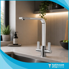 Eben Polished Chrome Twin Lever Kitchen Mixer Tap Swivel Spout