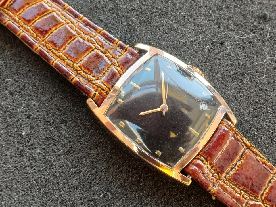 Montre ancienne mécanique homme sans marque pl OR JEJ 26D - bracelet cuir neuf - Photo 3/4