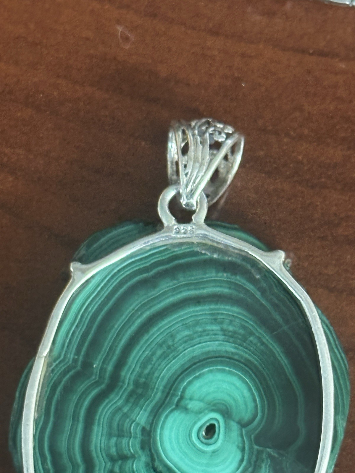 Solid 925 Sterling Silver Malachite Slice Gemston… - image 6