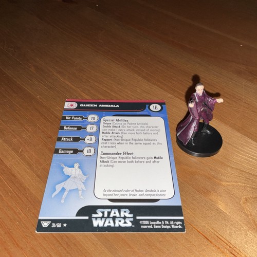 WOTC Star Wars Miniatures Champions of the Force Queen Amidala 31/60 with Card