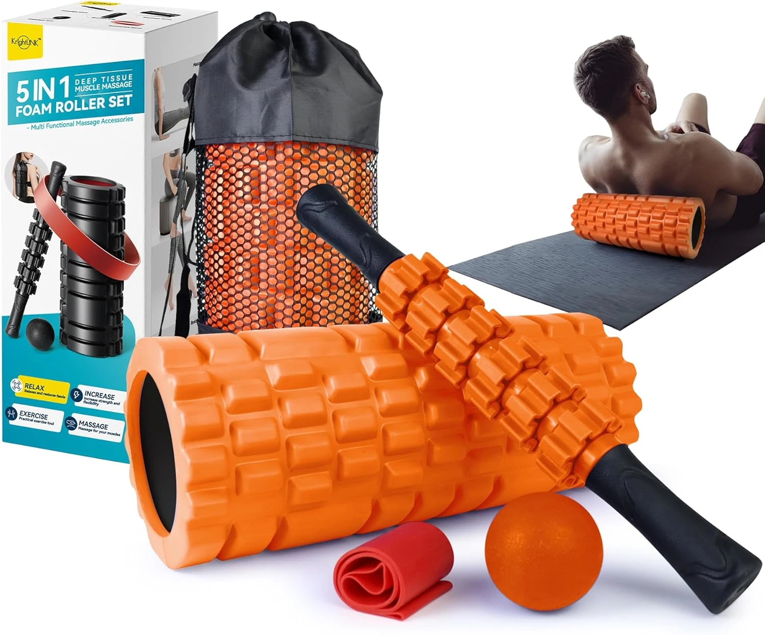 5 in 1 Foam Roller Set for Deep Tissue Muscle Massage, Trigger Point Fitness