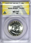 1955 ANACS MS65 FBL "Bugs Bunny" FS-401 Franklin Half