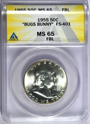 1955 ANACS MS65 FBL "Bugs Bunny" FS-401 Franklin Half