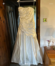 Phil Collins Bridal Strapless Ivory A-Line Wedding Dress Size 12 Beaded Ruching