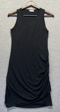 Pink Lily Ruched Bodycon Tank Dress Womens Small Black Sleeveless Asymmetric Hem