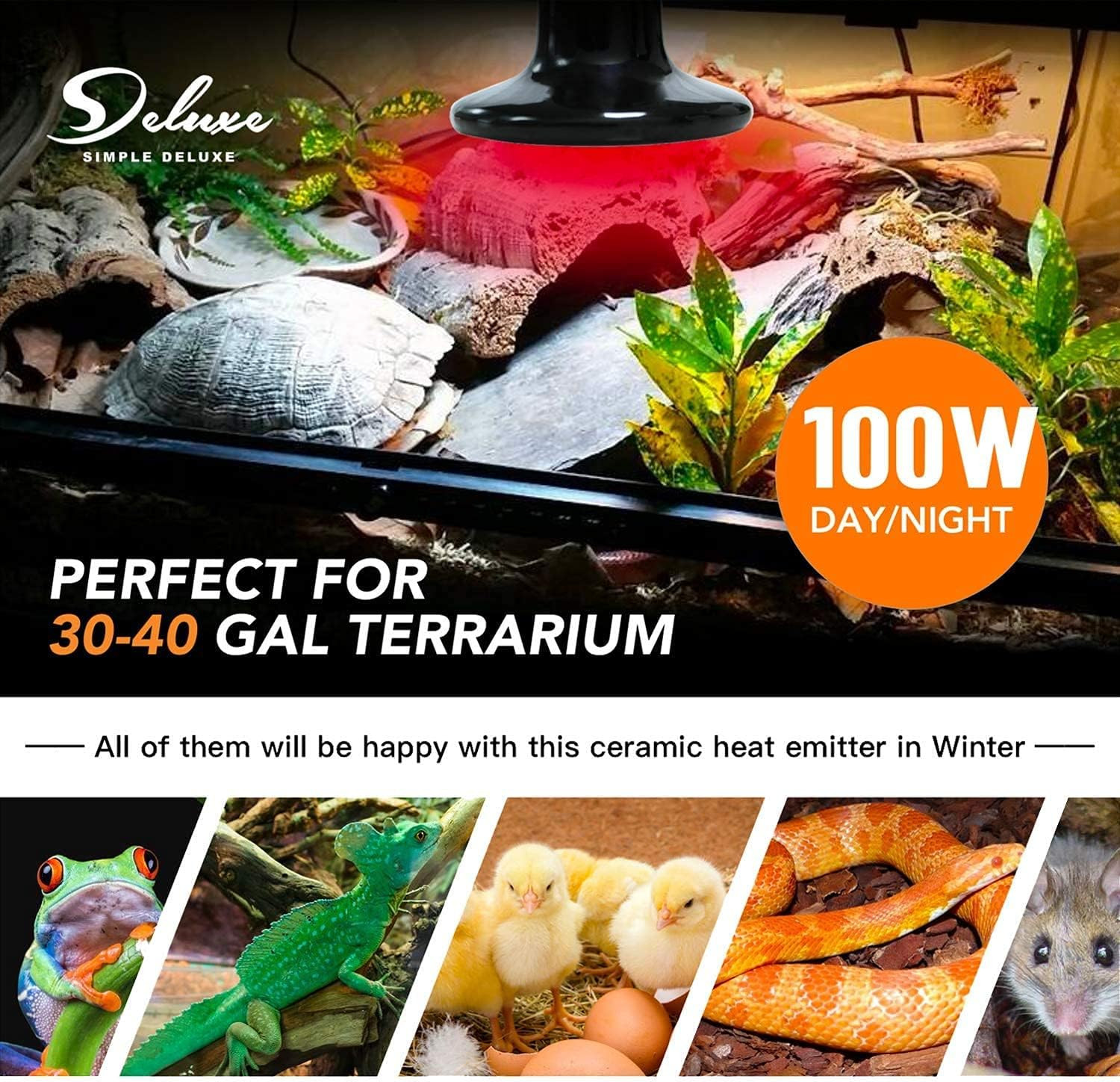 100W Ceramic Heat Lamp Reptile Heat Emitter Heater Lamp Bulb No Light with Free