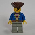 Lego Minifigure - Pirate, Blue Jacket, Grey Legs, Brown Triangle Hat (pi008)