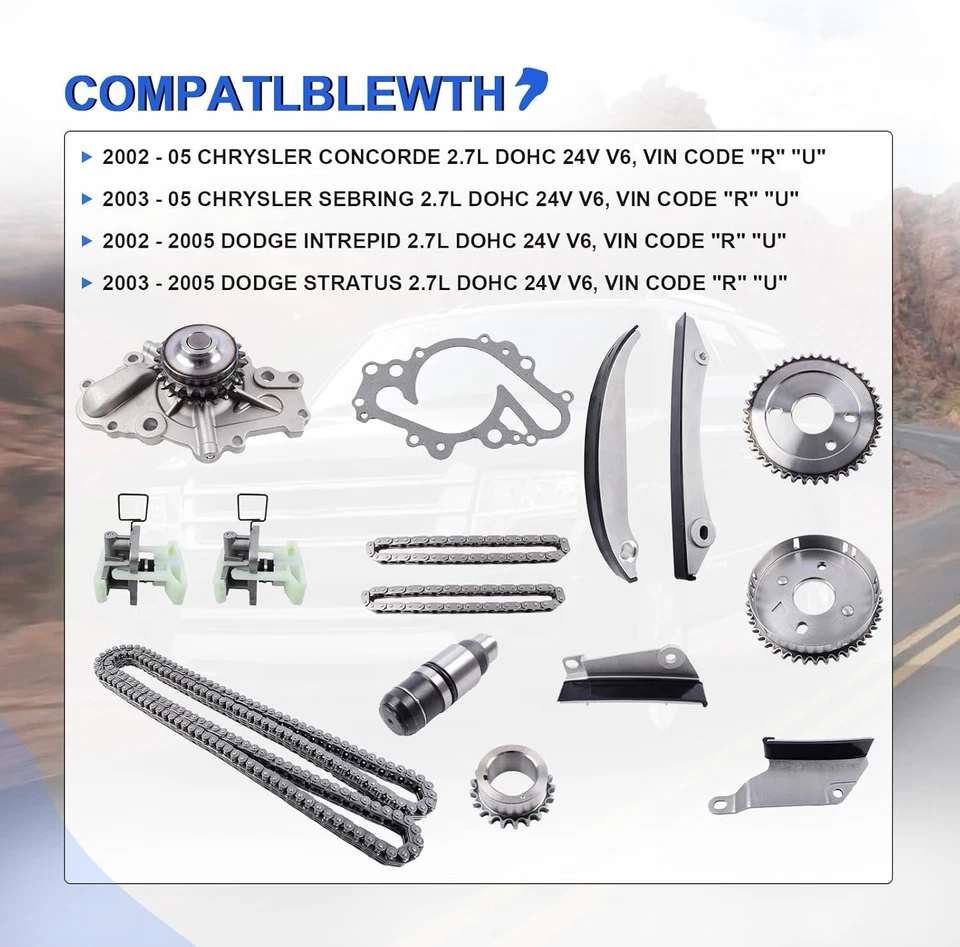 Kit de corrente de distribuição 2,7L com bomba de água para 2002-2007 Chrysler Sebring, 300, Conco - Imagem 2 de 4