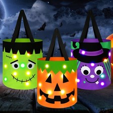 3 Pcs Light-Up Halloween Trick or Treat Buckets - Colorful, Fun  Novelty Design
