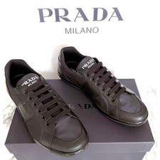 Zapatillas Prada 2eg355 Azul Negro Cuero Re-Nylon Zapatos - NUEVAS - US 9.5 UK 8.5