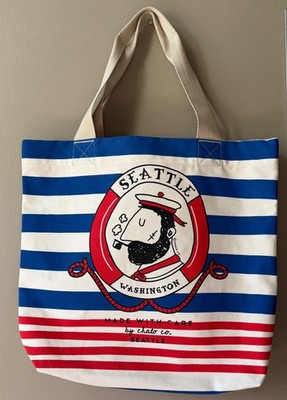 Chalo Seattle Washington Sailor Tote Bag Nautical Striped Canvas Travel Beach