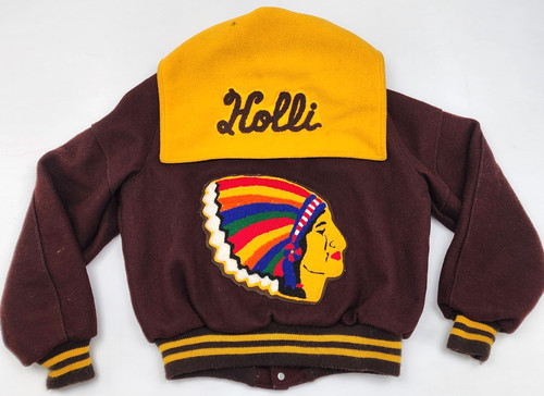 Vintage DeLong Varsity Letterman Jacket Maroon & Gold KHS Indian Chief Patch