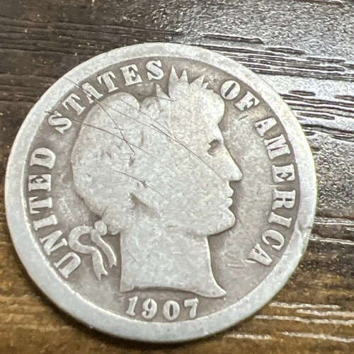 1907-O BARBER LIBERTY DIME - Actual Coin Good Filler Readable Date & Mint