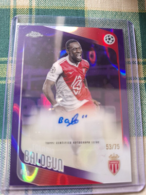 Folarin Balogun Purple Refractor Autograph 53/75 Topps Chrome UEFA 25/26 Monaco