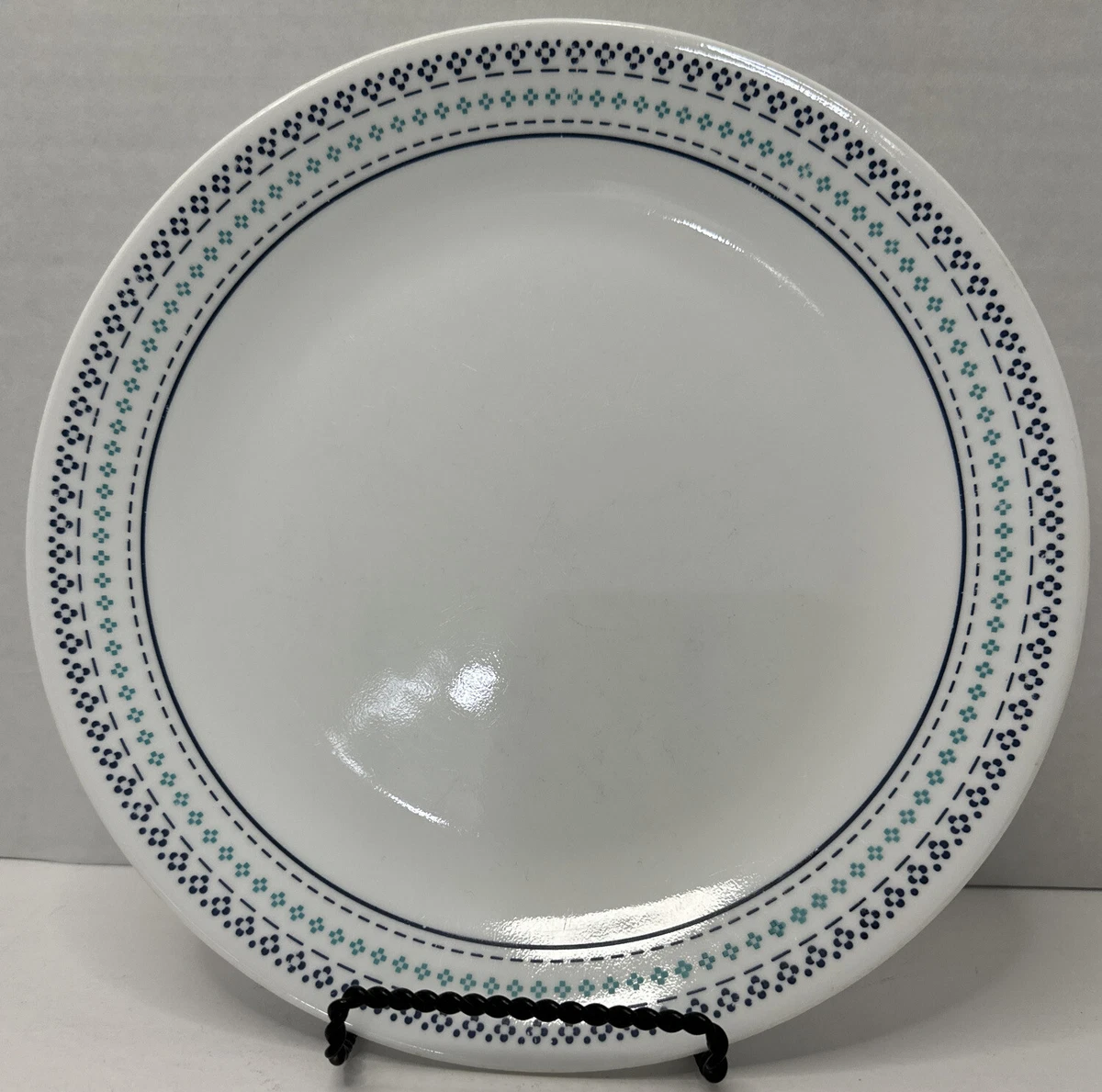 Corelle FOLK STITCH Dinner Plates Blue Band Farmhouse 10