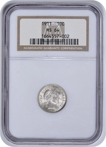 1911 Barber Silver Dime MS64 NGC