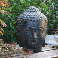 Buddha Kopf Head Steinfigur Skulptur Stein Bali Garten Deko Schwarz 33 cm