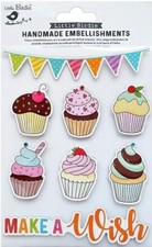 Make A WIsh, Birthday Cupcakes - 3D scrapbook stickers 8/pk - Little Birdie