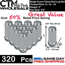 320 PC 2" TALL CHROME 9/16-18 BULGE ACORN LUG NUTS CLOSE END WHOLESALE SAVING
