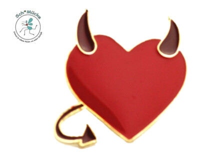 Brosche Herz Teufel Liebe Leidenschaft Talisman Vintage Glücksbringer Rarität
