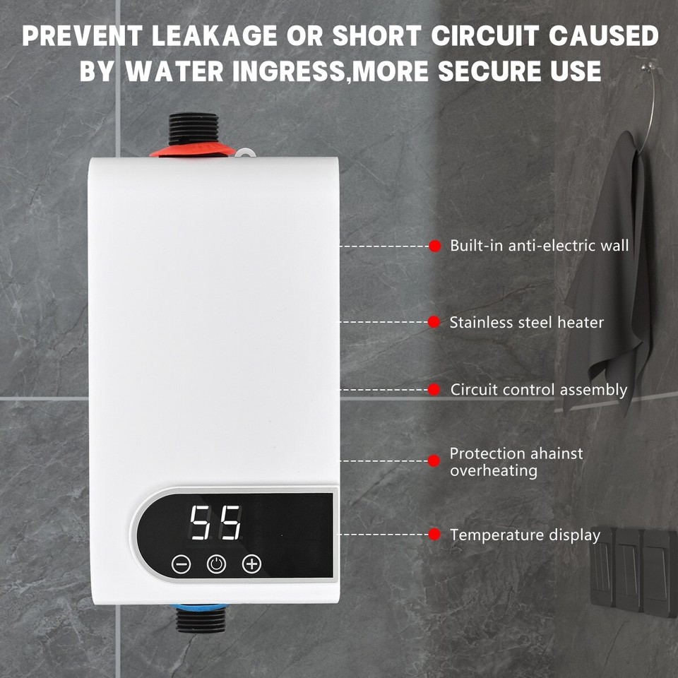 5500W 110V Electric Tankless Water Heater - Under Sink Instant Hot Water With Remote, For RV/K