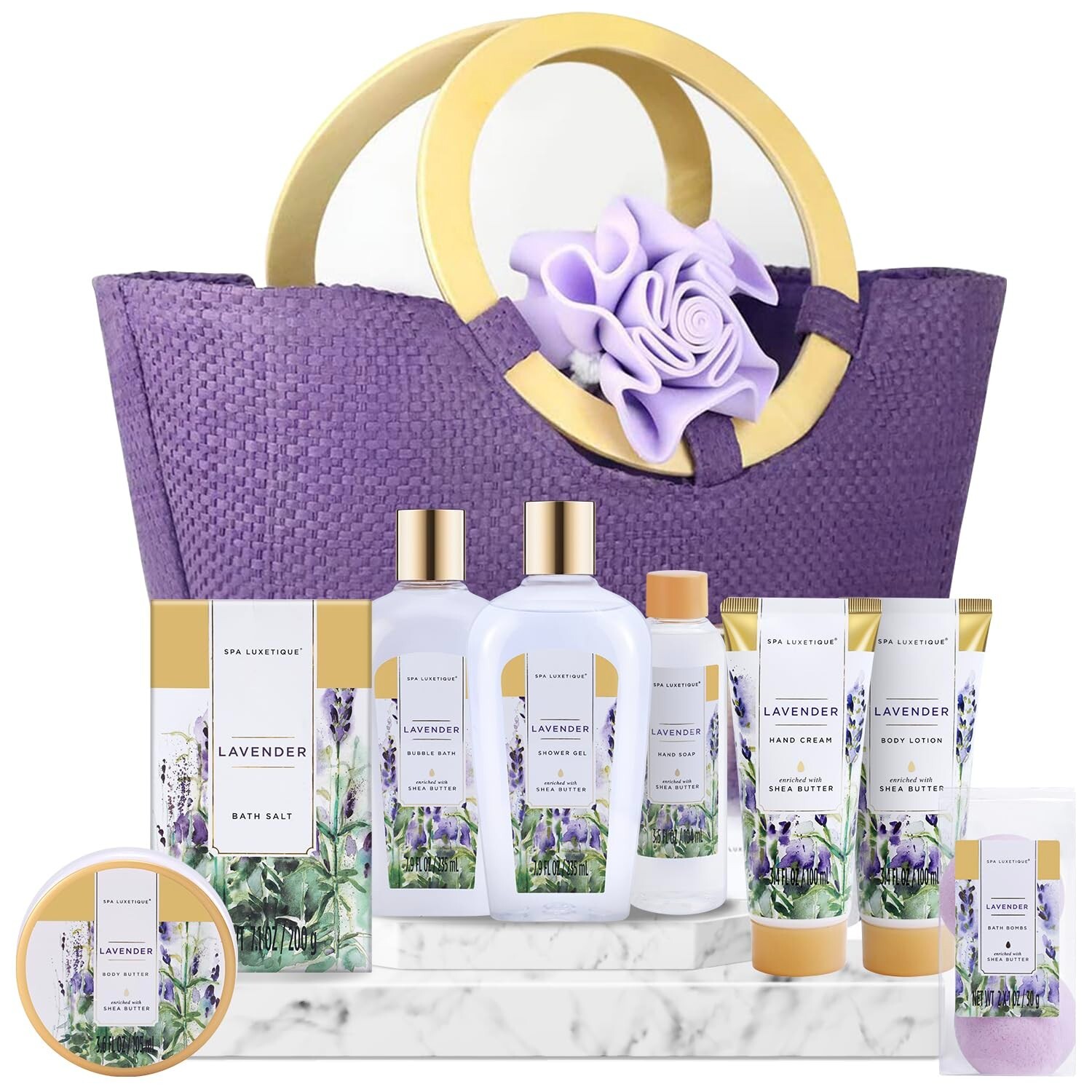 Lavender Spa Gift Set for Women - 10-Piece Bath & Body Care Bundle with Lotion & Bubble Bath