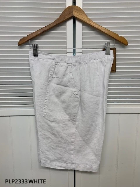 PLP2333 White Large NWT Match Point Linen Short Pocket Bermuda NEW