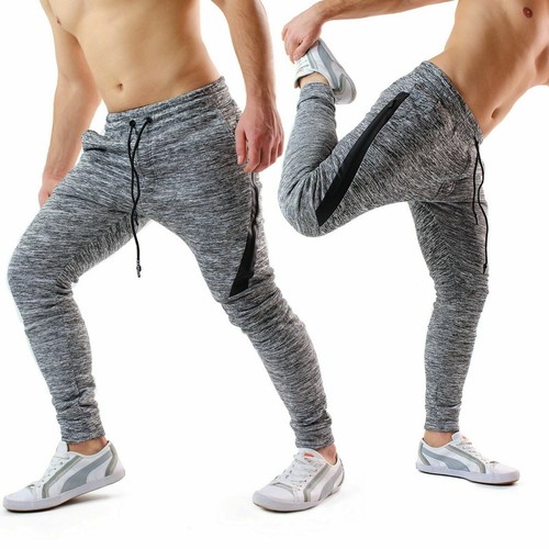 Pantaloni tuta uomo felpato invernale polsino fitness palestra tasche  grigio RXY | eBay