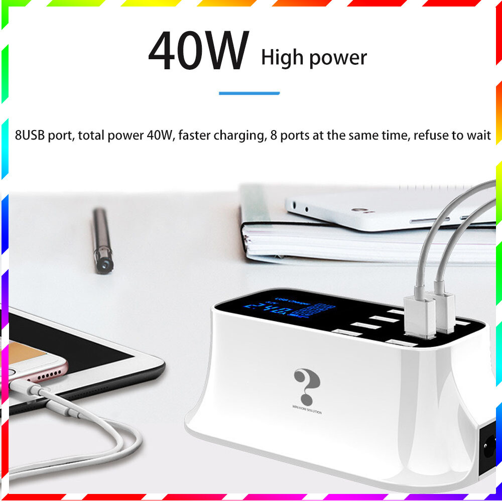 40W Fast Charging Station with 8 USB Ports 5V 8A Power Hub Display-image