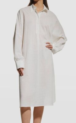 $355 Andine Women's White Long Sleeve Oversized Check Lalo Shirt Dress Size S