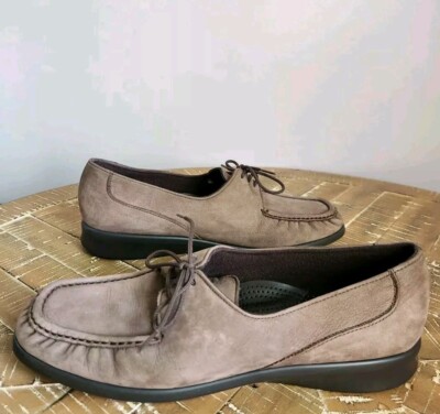 SAS women's Petra lace-up loafers Truffle Nubuck suede leather moc toe size 