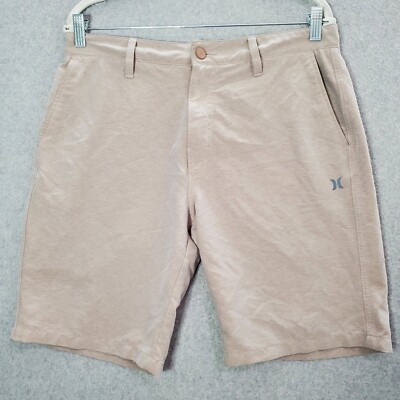 VINTAGE Hurley Men Shorts 32 Beige Chino Hybrid Outdoor Beach Surf Logo Y2K READ