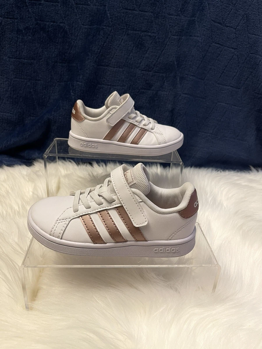 adidas Grand C White/Rose Gold Girl&#039;s Sneakers - NWOB EF0107 Sz 10.5 K | eBay