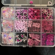 3D Pink Nail Charms Bulk Gummy Bear, Butterfly, Bow, Assorted Nail Charms Set
