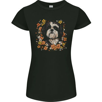 Ein Shih Tzu Hund Umgeben Von Blumen Damen Petite Cut Maglietta